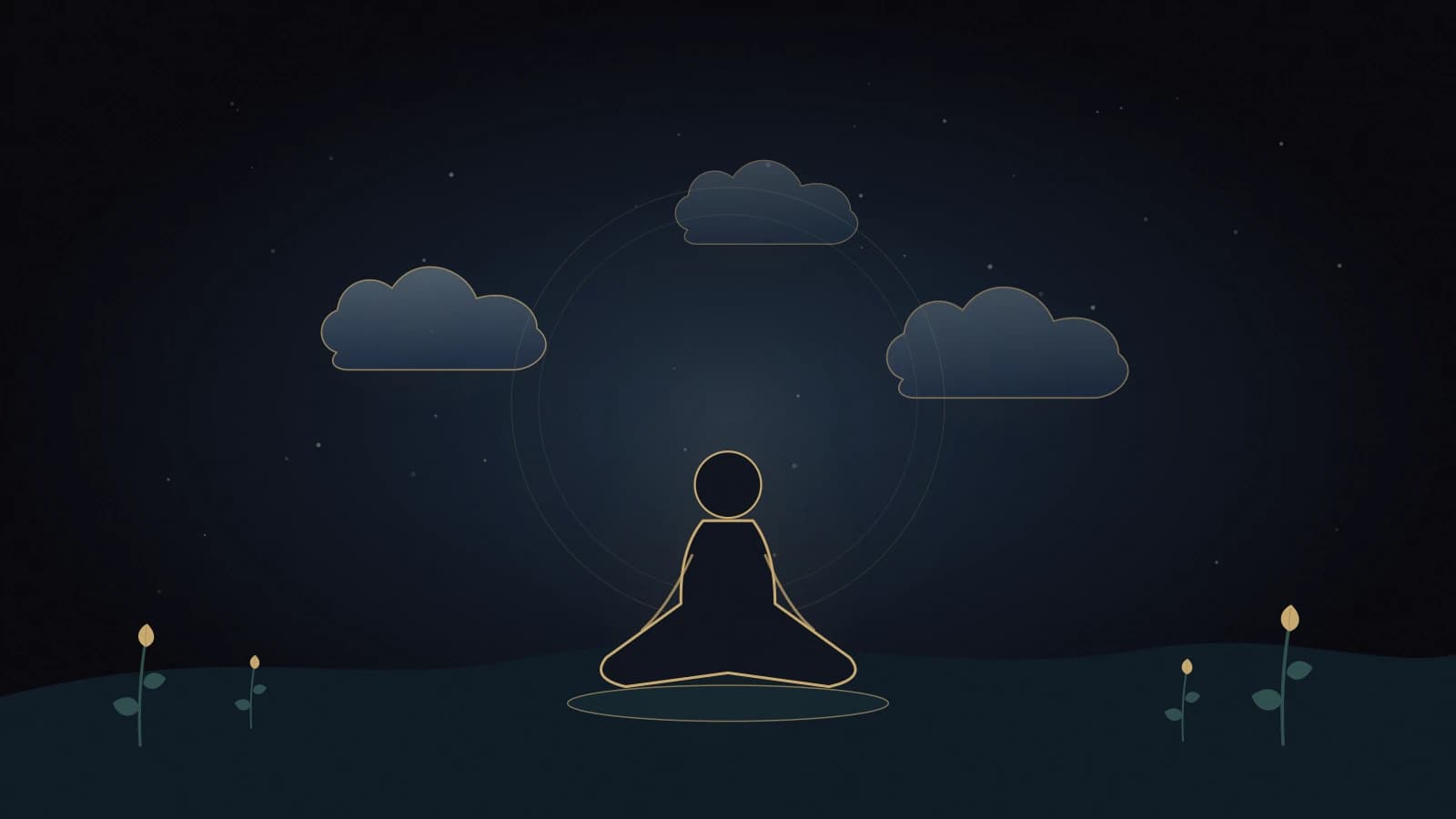 The Watcher Game shows a quiet silhouette observing softly drifting cloud shapes in a spacious golden-lit night.