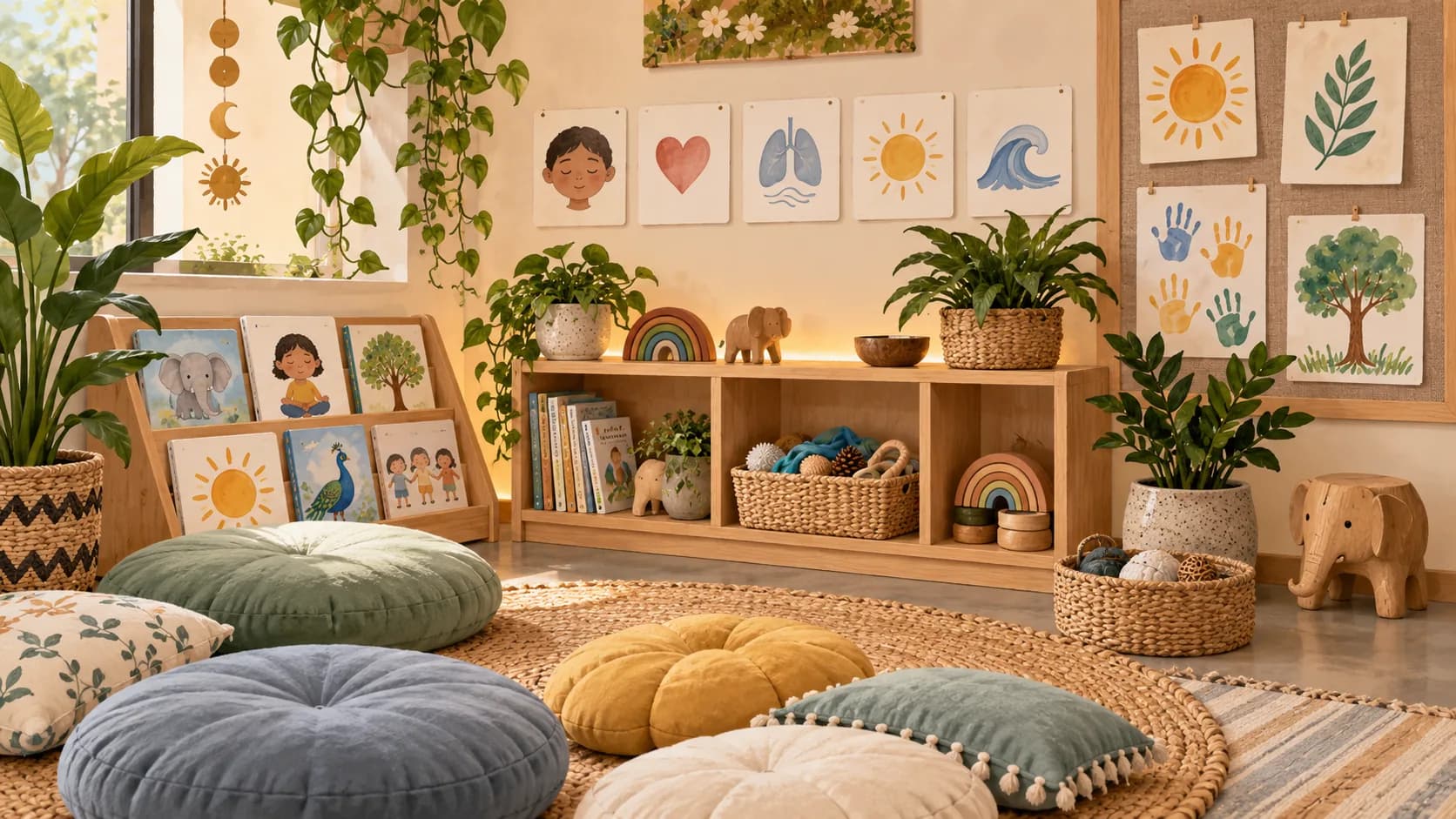 A calm, nature-rich mindfulness and wellbeing corner for young children